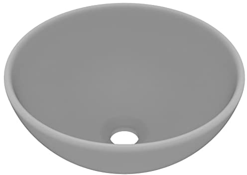 HETFTJN Aufsatzwaschbecken Rund Matt Hellgrau - Keramik Waschbecken 32,5 x 14 cm Edles Design Aufsatzwaschtisch ohne Überlauf Schalenwaschbecken für Badezimmer Gäste-WC Kosmetikraum Garage und Küche