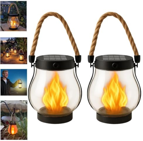 Klynero Solar-Laterne mit Flammeneffekt, USB - Aufladung, für Außen Halloween Dekoration