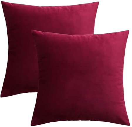 MIULEE Christmas Decorative Velvet Cushion Covers 45cm x 45cm Square Throw Pillowcases for Sofa Bedroom with Invisible Zipper 18x18 Inch Wine Red Sets of Two