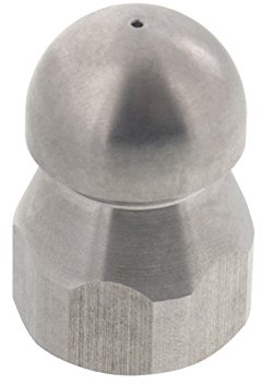 Erie Tools Button Nose 3/8 Drain Cleaning Nozzle 9.0 Orifice 5500 PSI Stainless Steel for Sewer Pipe Water Jetter