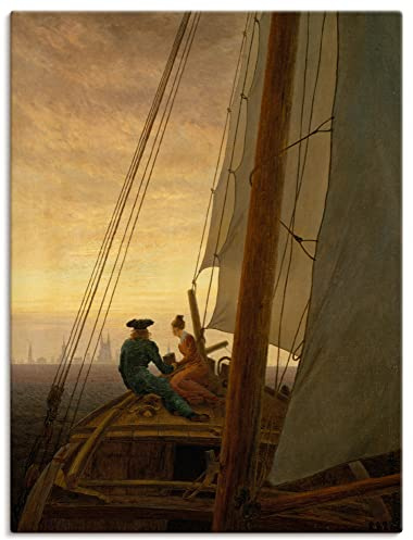 ARTLAND Wanddeko Leinwand Bilder Wandbild 45x60 cm Meer Segeln Boot Segeltuch Auf dem Segler 1819 Romantik Caspar David Friedrich T7VQ