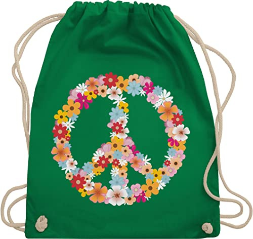 Turnbeutel Rucksack - Sprüche Statement - Peace Flower Power Hippie Peace Zeichen I Friedenszeichen I 90er I 70er - Unisize - Grün - festival turnsack mit aufschrift 90s beutel sportbeutel retro
