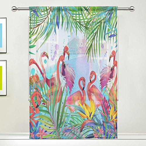 Use7 Vorhang mit Tropischen exotischen Flamingo-Palmen-Aquarellfarben, 139,7 x 19,8 cm, 1 Stück, Moderne Fensterbehandlung, Paneel-Kollektion für Wohnzimmer, Schlafzimmer, Heimdekoration