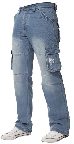 Neuf Enzo Homme Design Cargo Combat Bleu Recouvert Jeans Jean Homme Tout Taille au Bassin