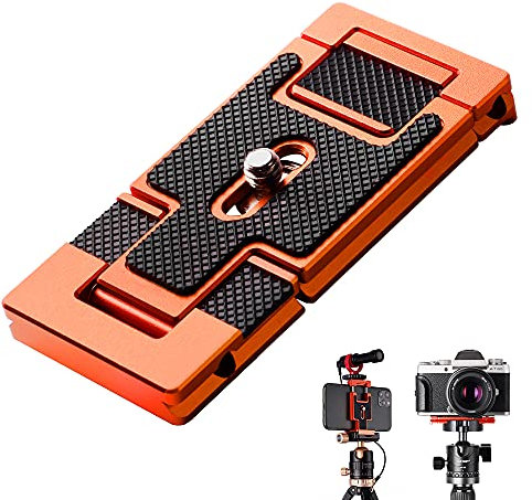 K&F Concept Smartphone Tripod Mount, Aluminum Alloy Quick Release Plate with 1/4 Inch Screw for Camera, Mobile Phone (Orange)