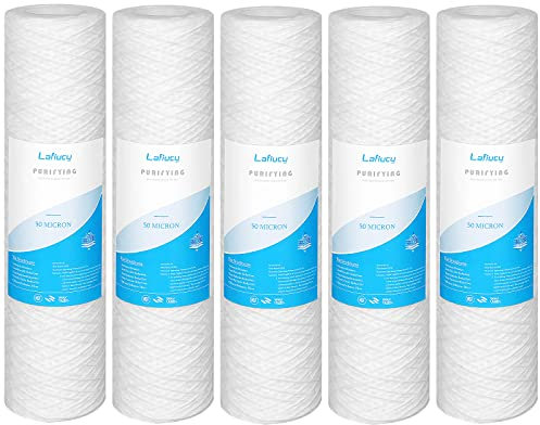 Lafiucy Cartucho de filtro de agua de sedimentos de heridas de 50 micrón, paquete de 5, para filtración de sedimentos de toda la casa de 10 x 2,5 pulgadas