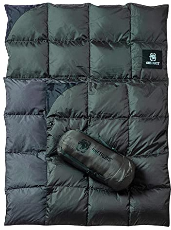 OneTigris Ultralätt resefilt i dun, campingfilt, utomhusfilt, varm, vattentät, kompakt, duntäcke, för camping, picknick och vandring, 195 x 135 cm (5–25 ℃)