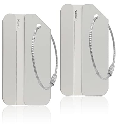 Aluminum Luggage Tags, Luggage Tag Holders for Travel Luggage Baggage Identifier by Ovener (2Pack Silver)