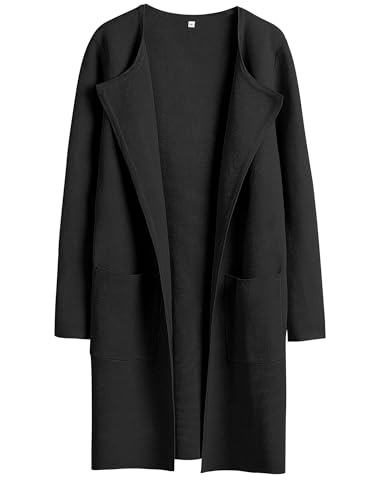ANRABESS Womens Cardigan Sweater Open Front Knit Long Coatigan Dressy Casual Jacket Coat 2025 Fall Outfits Classy Clothes Black Small