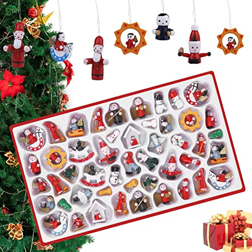 Wunderschöner Holz Baumbehang als 48er Set, Christbaumanhänger Weihnachtsbaum Anhänger für die Weihnachten Deko Anhänger Christbaumschmuck Adventskalender Dekoration
