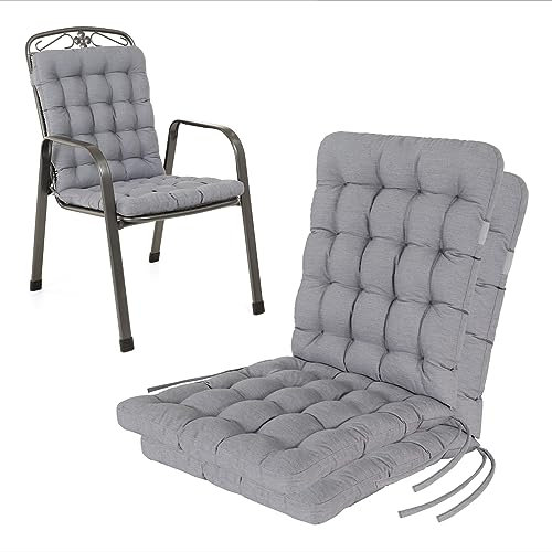 HAVE A SEAT Living Gartenstuhl-Auflagen 2er Set – Orthopädisch & 6 cm Dick – Niedriglehner 100x48 cm – Waschbar bis 95°C, Wetterfest – Silbergrau | Serie Luxury