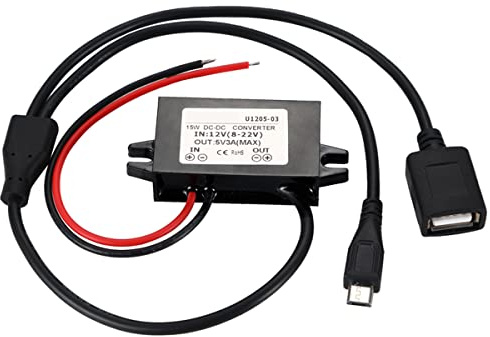 Greluma 1 Stück Wasserdichter 12V bis 5V 3A Konverter, USB/Micro-USB Dual Ports DC-DC Step-Down-Modul-Netzteil Kompatibel mit Raspberry Pi 4, Handy, Auto