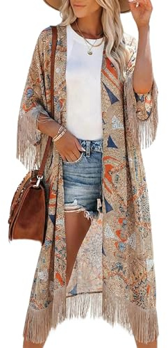 Bestshe Womens Bohemian Kimono Cardigans Fashion Floral Beach Cover Up Casual Loose Swimsuit Cardigan