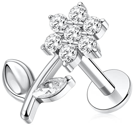 AROWRO 16g Tragus Medusa Conch Helix Monroe Philtrum Piercing Schmuck Titan Labret Tragus Lippen Knorpel Medusa Schmuck Innengewinde Ohrringe Tragus Hoop Ohrringe Lippenringe Blume CZ 10mm Silber
