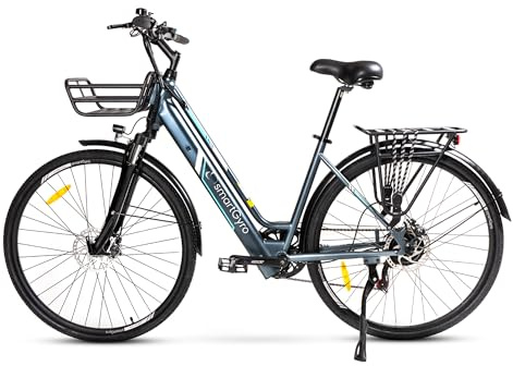SMARTGYRO eBike Sunset Titanium - Bicicleta Eléctrica Urbana, Frenos de Disco, 6 Velocidades Shimano, Ruedas de 27,5 Inches, Batería Litio 36V 10Ah, Motor Brushless de 250W, Autonomía hasta 60 km