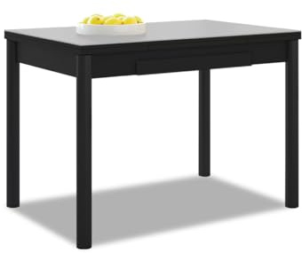 ASTIMESA Ausziehbarer Küchentisch, Schwarze Struktur, laminierte Oberfläche, grau, ideal für kleine Räume, 90 x 50 cm, ausziehbar 140 x 50 cm