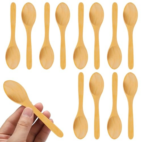 12pcs Handmade Wooden Mini Spoons - 13cm Small Serving Utensils With Short Handle for Condiments, Sugar, Salt, Honey, Jam