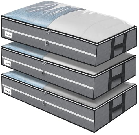 GARPROVM 96L Groß Unterbett Aufbewahrungstasche 3 STK, 104x50x18cm Unterbettkommode Vliesstoffe Mitte Reißverschluss Bettwäsche Aufbewahrung Unterbett Aufbewahrung für Kleidung Bettdecken Decken