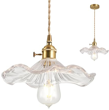 EKSED Glas-Pendelleuchte, Messing, goldene Fassung mit Schalter, Hängelampe, Deckenleuchte für Kücheninsel (Clear)