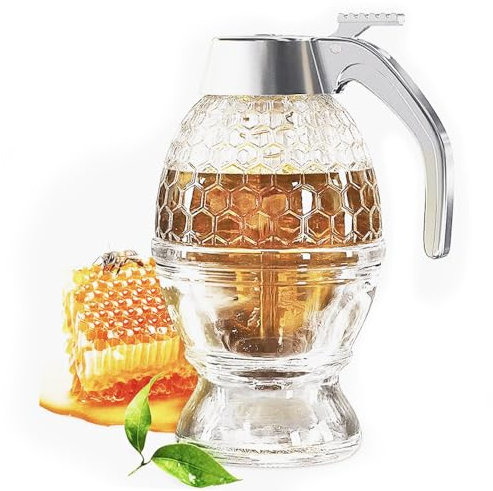 Barattolo per Miele, Contenitore Miele, Dispenser di Miele, Contenitore per Miele Trasparente, Dispenser per Miele con Supporto, Dispenser di Miele Acrilico Vetro, per Conservare Miele e Sciroppo