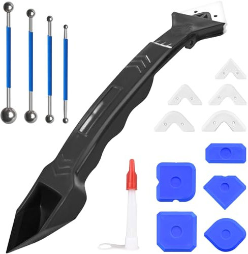 Omsscun Kit Rimuovi Silicone, 5 in 1 Raschietto Silicone Professionale, Togli Silicone, Spatola per Silicone con Beccuccio Silicone per Piastrelle per Cucina e Bagno (12 pezzi)