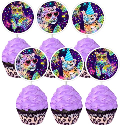 Cheereveal 36 Pieces Rainbow Cheetah Cupcake Toppers for Boys Girls - Leopard Print Cupcake Picks, Jungle Safari Animal Birthday Party Baby Shower Decorations