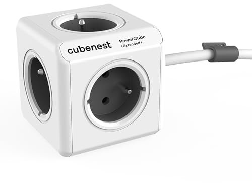 CubeNest Multiprise Power Cube Étendu 1,5 m | Multiprise 5 Prises avec Station de Montage | Conception Red Dot, sécurité Enfant, 16A/250V | (Pays : FR/SK/PL/BE/CZ)
