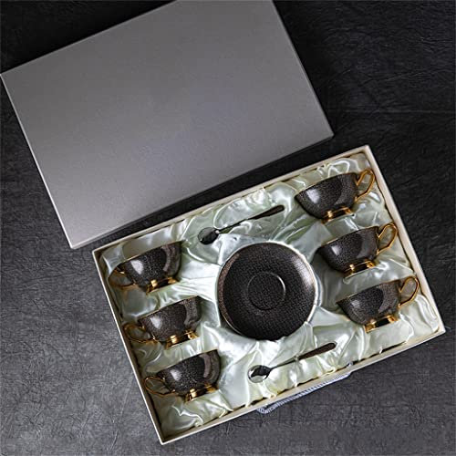 iumLeap Exquisito juego de taza de café y plato de porcelana china de cerámica, retro, taza de agua inglesa, juego de tazas de té de la tarde, color negro, como se muestra en la imagen (negro como se