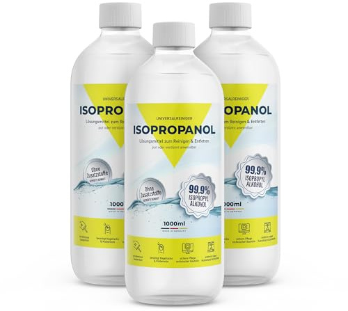 Medicalcorner24 Reines Isopropanol Isopropylalkohol 99,9% 3 x 1 Liter Reinigungsalkohol Reinigung von elektronischen Geräten & Linsen löst Kunstharz beim 3D-Druck (3 x 1000ml) Made in Germany