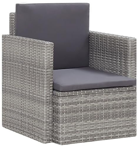 LAPOOH Gartensessel mit Auflagen Poly Rattan Grau, Gartenstühle, Gartenmöbel, Balkonstuhl, Garten Stühle, Terrassenstühle, Balkonmöbel - 45781