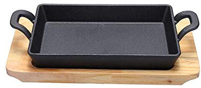 HPTHLY - Bistecchiera per Colazione, Padella in ghisa per Tutti i Piani Cottura, Compresa l'induzione, per bistecche o Verdure grigliate e Altre deliziose, con Vassoio in Legno