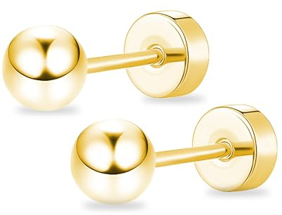 Artskin Pendientes de tuerca de bola de titanio hipoalergénicos para orejas sensibles, simples y clásicos de 5 mm, para cartílago de hélice, tragus