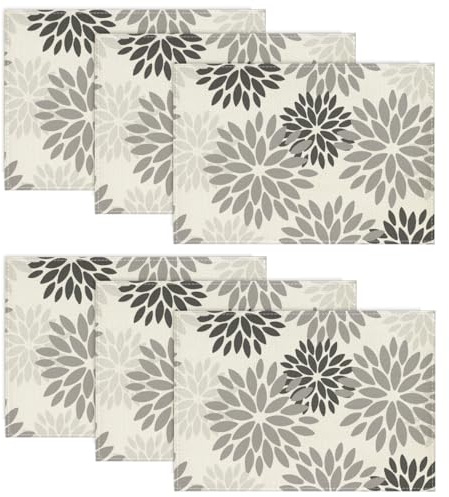 Artoid Mode Blumen Grau Dahlien Herbst Platzsets 6er Set, Frühling Sommer 30x45cm Urlaub Tischsets Waschbar Platzdeckchen Küche Party Deko