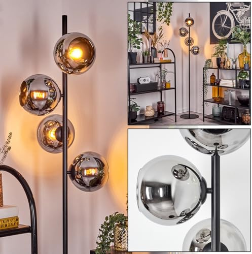 HOFSTEIN Stehleuchte Koyoto, Stehlampe aus Metall/Glas in Schwarz/Chrom/Rauch, Leuchte im Retro/Vintage-Design mit Glasschirmen (Ø 15 cm) u. Fußschalter, 160 cm, E14, Wohnzimmer, Schlafzimmer, Büro
