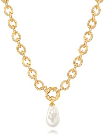 KOOUNUATA Zarte 18K Gold Mode Anhänger Halskette Minimalistische Geometrische Kettenverbindung Handgefertigter Schichtschmuck für Frauen und Mädchen