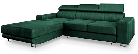 Masseno Ecksofa NOTO L-S mit Schlaffunktion L-Form, Sofa mit Bettkasten, Wohnzimmersofa, Couch, Soffa, Bettsofa, Couchgarnitur- Grün, Monolith 37