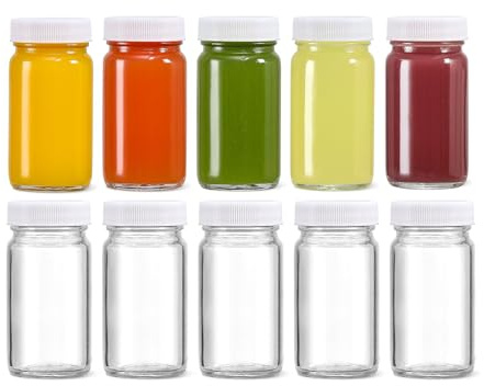 Neuytiky 10 Piezas 60ml Botellas Cristal con Tapa Hermética,con Tapa Hermética,Mini Tarros Cristal Boca Ancha Reutilizables,Mini Botella de Vidrio Portátil,para Jugo,Jugo de Jengibre,Wellness Shot