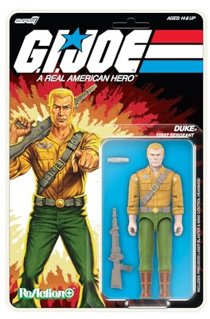 Super7 Reaction+ G.I. Joe Duke (Cartoon) - 9,5 cm große G.I. Joe Actionfigur mit Zubehör, klassischen Cartoon-Sammlerstücken und Retro-Spielzeug