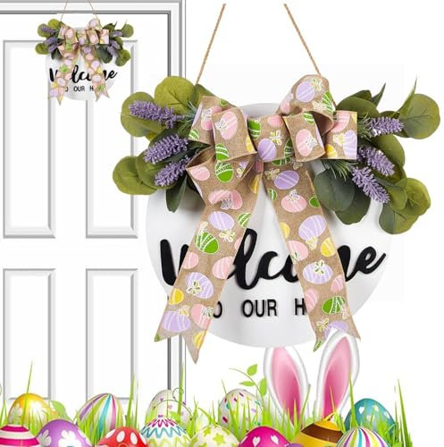 Lunaobrik Placa para puerta de casa, placa para puerta de casa, tierna, decoración de casa de campo, decoración de corona de 30 cm, colgante único para la puerta principal de