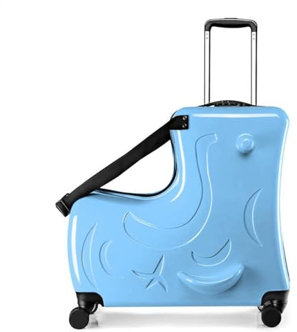 24 Inch Kid Ride Suitcase, Kid Luggage Seat Ride With Lock - Kids Travel Trolley With Safety Belt, Kids Luggage With Wheels Child Stroller Spinner Luggages, ABS+PC (Blue, 6-12 Years)
