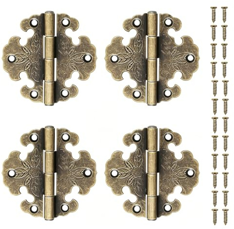 Antique Brass Hinges, Vintage Flush Fit for Cabinets, 4Pcs