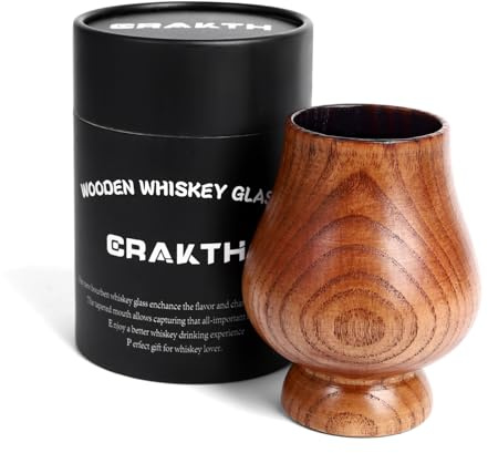 CRAKTH Charred Wooden Whiskey Glass Cup, Old Fashioned Wooden Bourbon Drinking Glass, Whiskey Bourbon Gifts Accessories for Men Dad