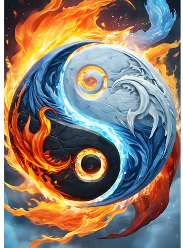 DPHERO DIY Taiji Diamant Painting Kits Bilder für Erwachsene Anfänger,5D Yin und Yang Diamond Painting Set,DIY Runde Steine Eis und Feuer Diamant Kunst Kits, Diamant Art für Zuhause Dekor 30x40 cm
