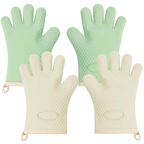 MENIBBLER 4 Pcs Oven Mitts, Non Slip Silicone High Temperature Resistant Cooking Gloves Reusable Oven Gloves Suitable for Baking Cooking Kitchen