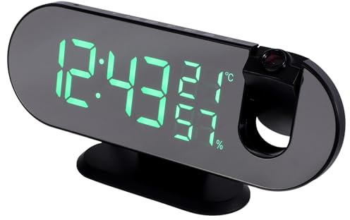 STOBAZA Projection Alarm Clock for Bedroom Ceiling Digital Projector Clock with 180° Swivel, Large Color LED Display Auto Dimming, Temperature Date, USB Charger, Snooze, Bedroom Decor forKids, Elderly