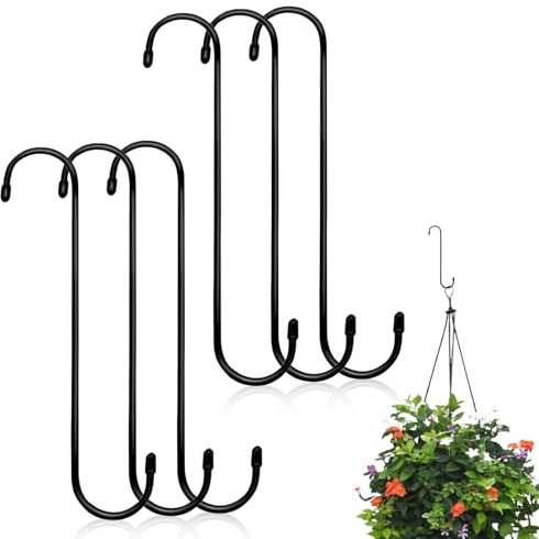 6 Pcs Large S Hooks, 10 inch Heavy Duty Long S Hooks for Hanging Plant Metal Extension Hook Black Storage Organizing Tool for Kitchenware Utensils Pots Closet Large