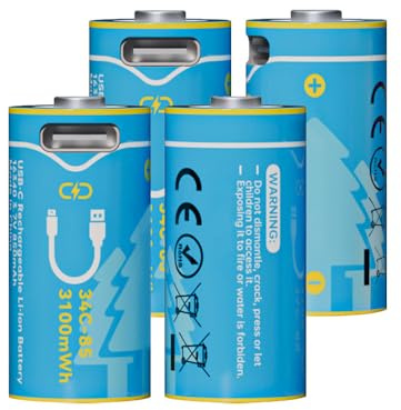 Pilas Recargables CR123A 4-Piezas con Cable USB Tipo-C Batería de Litio de 3,7V 3100mWh para Cámaras VMC3030, VMK3200, VMS3330, 3430, 3530, Linterna, Micrófono, Más de 600 Ciclos