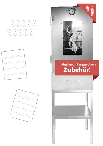 LEMODO Räucherofen 80x39,5x27,5 cm mit umfangreichem Zubehör, Räucherschrank und Räucherschnecke, Kalträucherofen mit großer Räucherkammer, Tischräucherofen mit Thermometer (mit Untergestell)