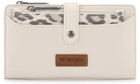 Montana West X Wrangler Women's Wallets Western Leopard Print Wallets, Card Cases & Money Organizers Ladies Female Bifold Clutch Wallet White Credit Card Cash Wallet with Removable Coin Purses