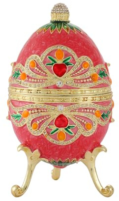 QIFU Vintage Big Pink Easter Egg Style Enamel Trinket Box, Unique Gift for Family
